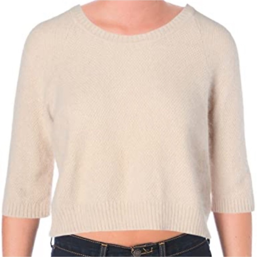 Sam Edelman Angora Wool Blend Cropped Sweater Size Medium Beige​​​​​